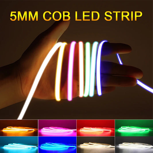 Ultra Thin 5mm 9 colors COB LED Strip Lights High Density Flexible Dimmable for Decor Lighting /led strips room/led tv strips