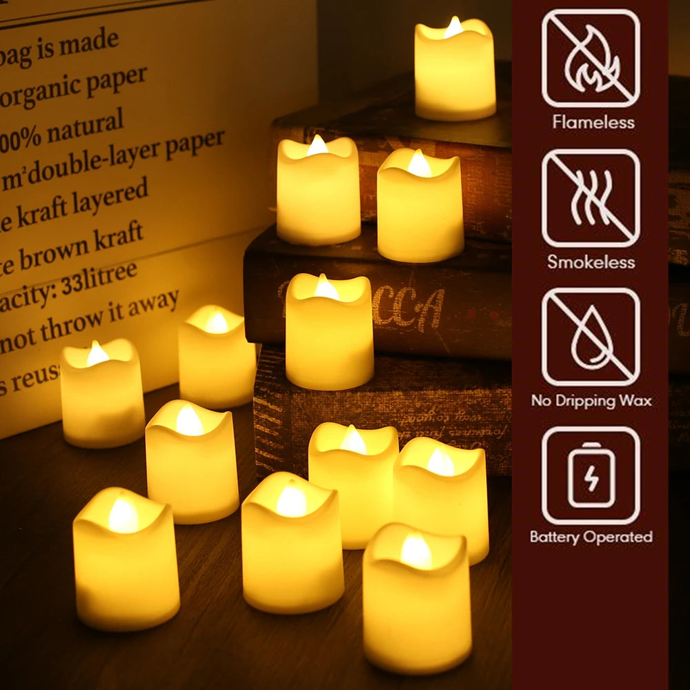 LED Tea Lights Flameless Votive Candles Lasting Electric Candles Battery Operated Tealights Candles for Halloween Christmas Home
