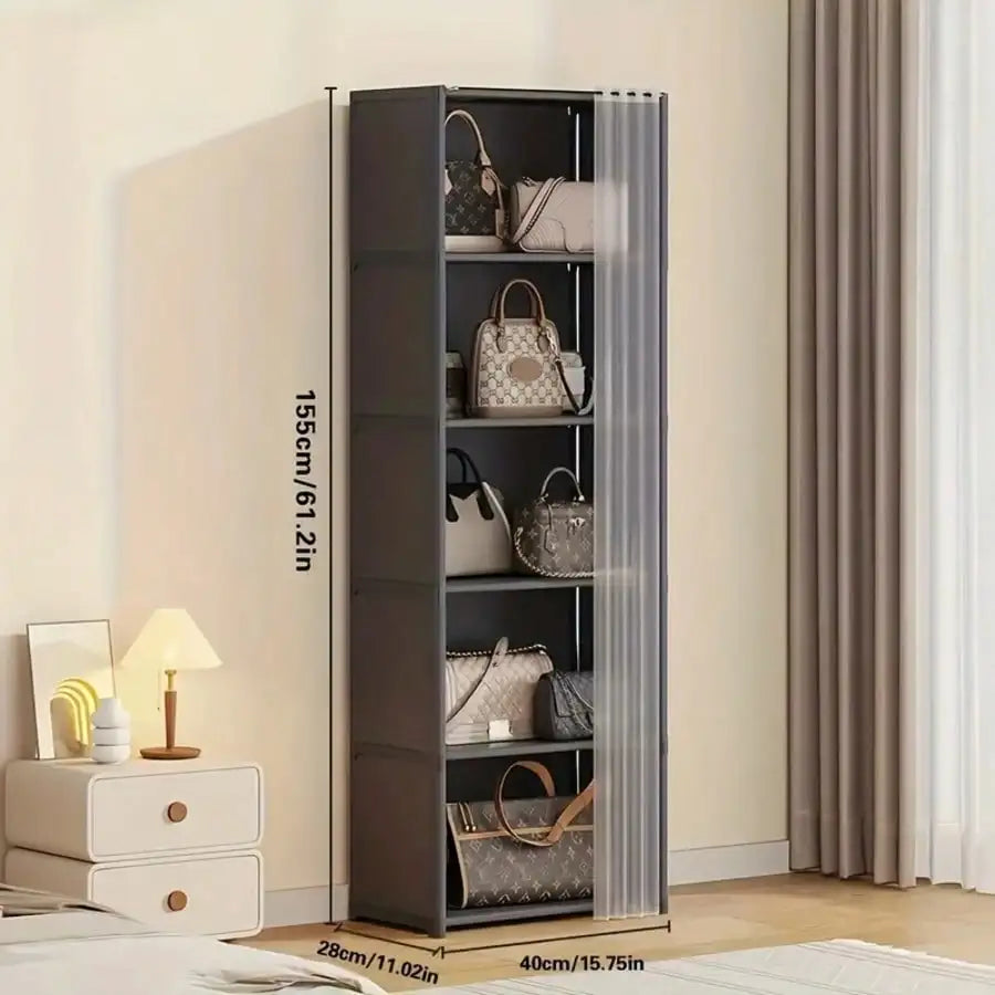Multi-Layer Book Storage Rack with Easy Assembly, Dustproof Wardrobe Organizer Cabinet, Space Saving Storage Shelf for Office Classroom Dormitory Rental Room, White/Black