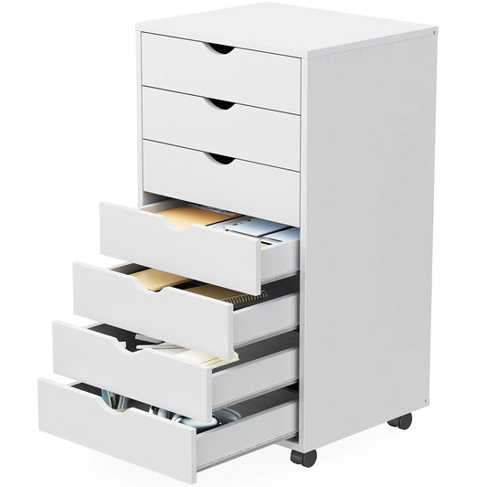 JHK 7 Drawer Chest Dressers Nightstand Storage Cabinet Wooden File Office Mobile Cabinet Wheels Living Room Organizer Rolling