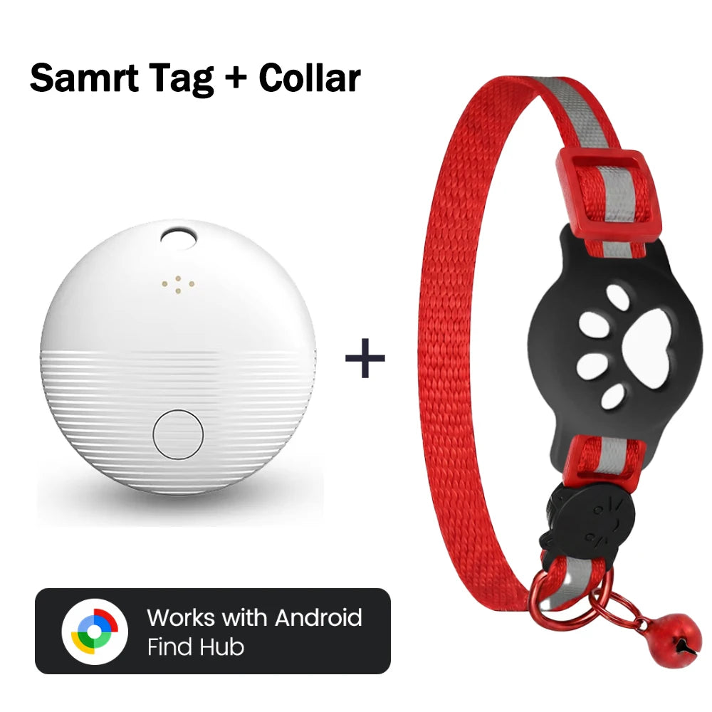 Bluetooth GPS Tracker With Cat Collar Reflective Strips Adjustable For Google Find My Anti-Lost Smart Tag Case Kittens Puppies