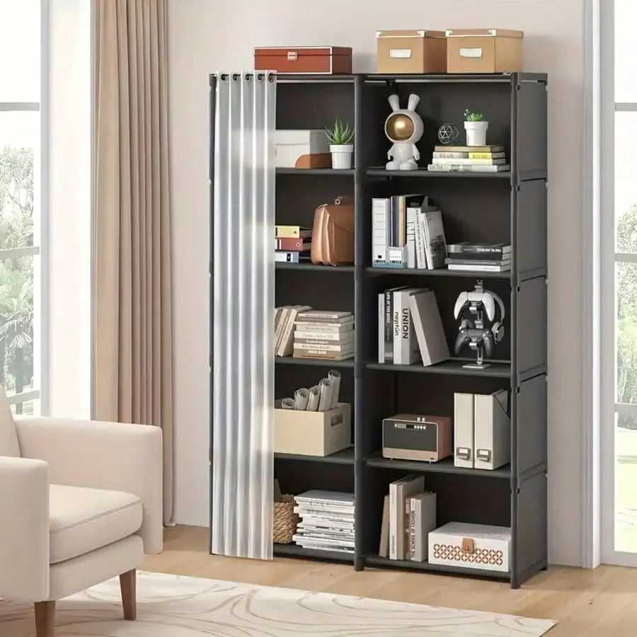 Multi-Layer Book Storage Rack with Easy Assembly, Dustproof Wardrobe Organizer Cabinet, Space Saving Storage Shelf for Office Classroom Dormitory Rental Room, White/Black