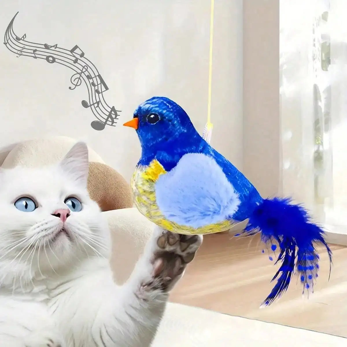 Interactive Cat Toy With Realistic Bird Sounds - No Battery Required, Hanging And Detachable Plaything Hot lifelike Bird Vivid Cat Toys Pet Catnip Simulation Molding Cat Teaser with Feather Soft Plush Fabric Toys for Kitten