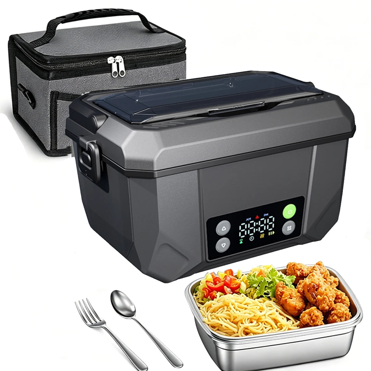 1500ML Electric Heating Lunch Box USB Rechargeable Portable Food Warmer Container with Display Screen Home Office Car Travel Food Storage Box