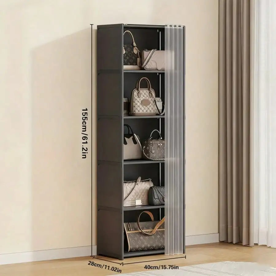 Multi-Layer Book Storage Rack with Easy Assembly, Dustproof Wardrobe Organizer Cabinet, Space Saving Storage Shelf for Office Classroom Dormitory Rental Room, White/Black