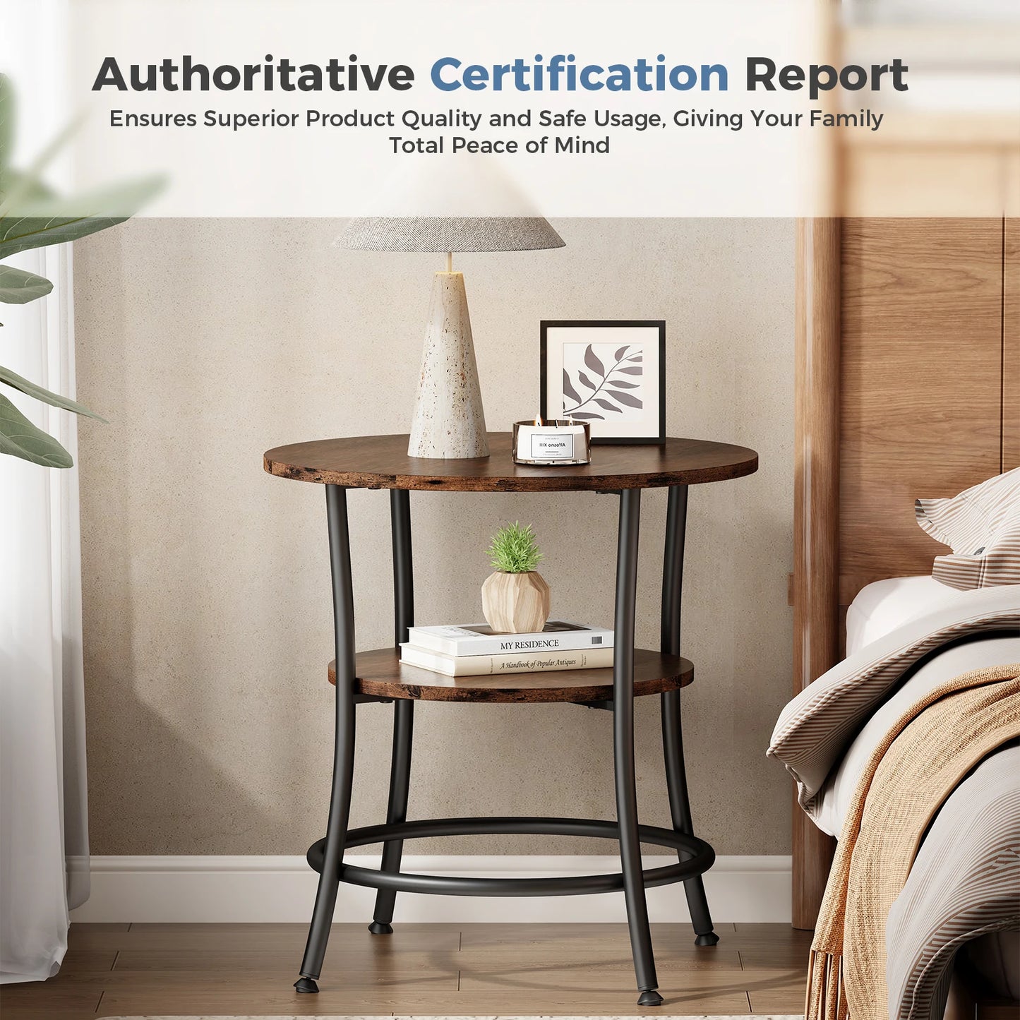 JHK 21.85 Inch Round Coffee Tables End Table 2-Tier Side Round Table for Living Room Accent Table with Storage Shelf Sturdy Metal Frame Nightstand for Small Space Round Bedside