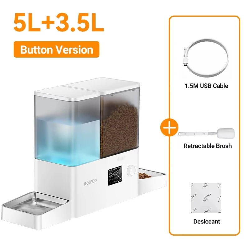 ROJECO 8.5L Automatic Pet Feeder Water Fountain WIFI APP Remote Control Smart Dog 5L Food Dispenser 3.5L Gravity Water Drinker ﻿