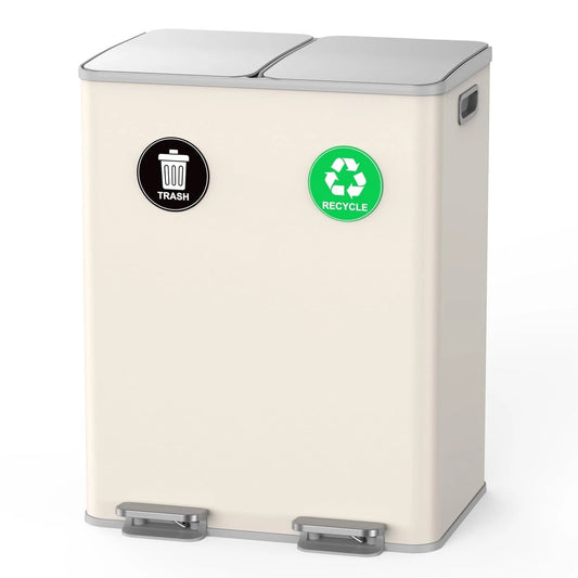 Dual Trash and Recycling Bins for Kitchen, 2 * 11-Gallon Stainless Steel Double Trash Can, Step-On Garbage, Customized