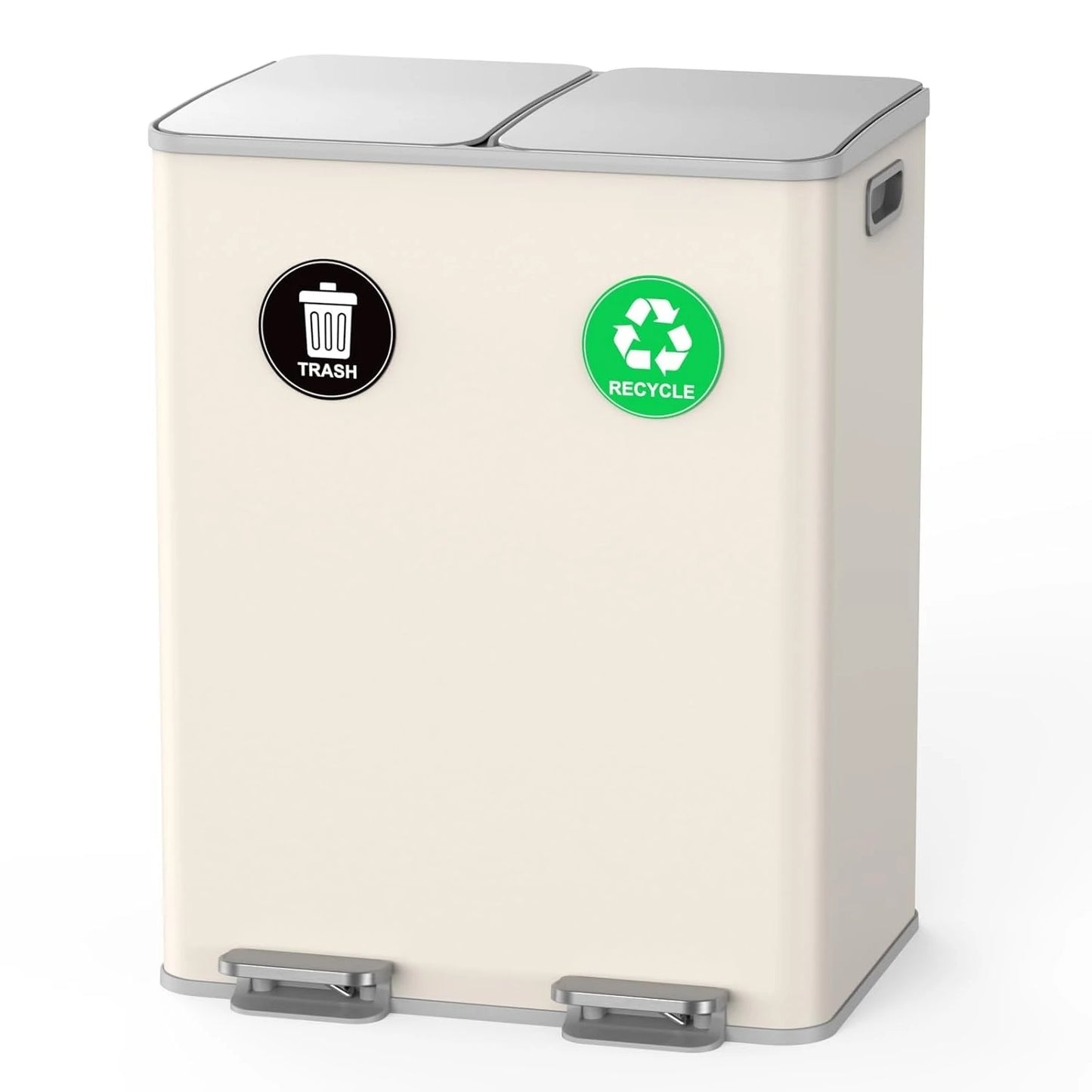 Dual Trash and Recycling Bins for Kitchen, 2 * 11-Gallon Stainless Steel Double Trash Can, Step-On Garbage, Customized