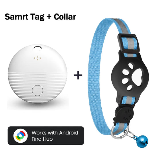 Bluetooth GPS Tracker With Cat Collar Reflective Strips Adjustable For Google Find My Anti-Lost Smart Tag Case Kittens Puppies