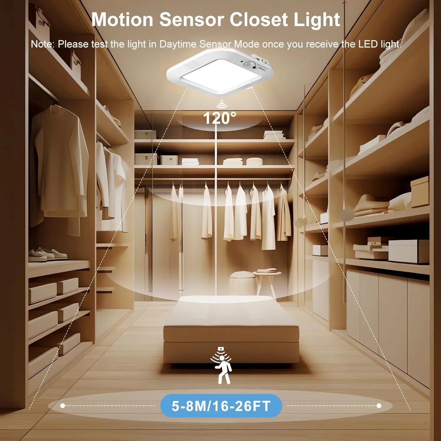 Rechargeable Remote Control Ceiling Light 3 Lighting Modes Wireless Motion Sensor LED Lamp for Bedroom Bathroom Kitchen Hallway