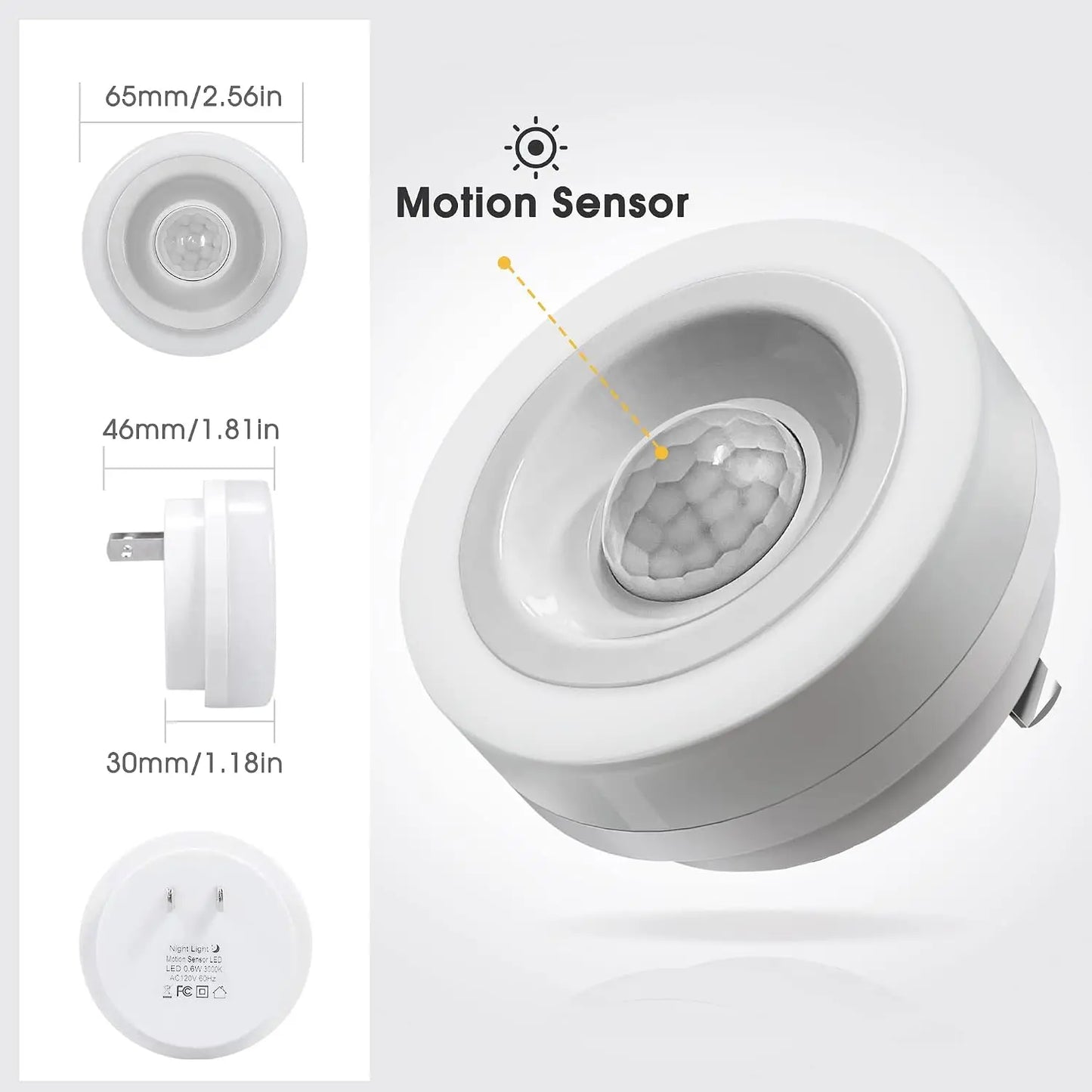 Motion Sensor Night Light, 2 Pack Plug-in Auto On/Off, 0.6W LED, Daylight White for Kids Bedroom Bathroom