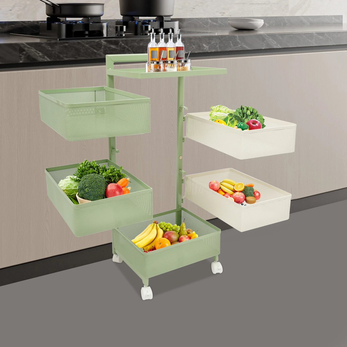 Swivel Kitchen Pantry Organizer Unit with Detachable Storage Baskets, Revolving Countertop Food Holder Stand, Multi-Layer Rotatable Spice