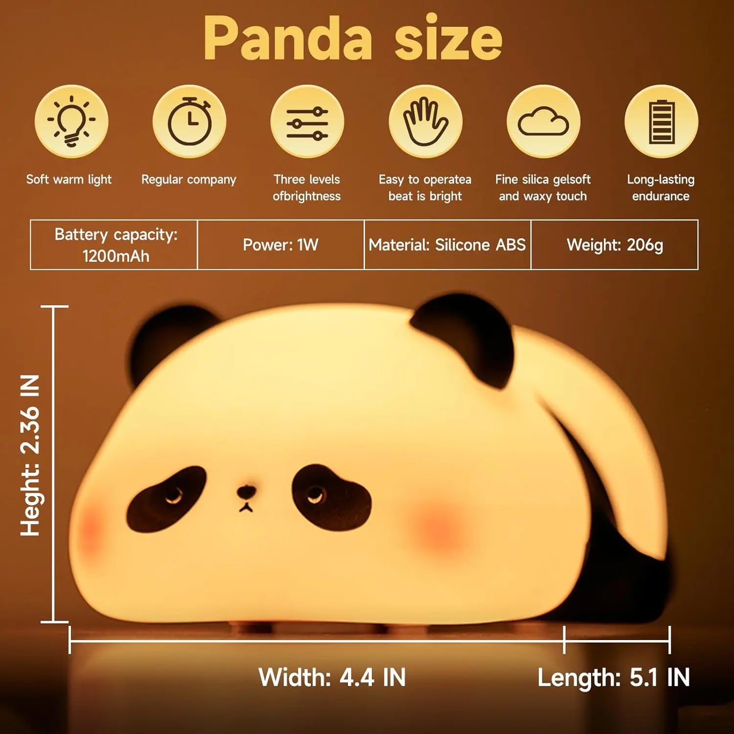 Panda Night Light Sleep Aid, 5.1 IN Soft Silicone, 3 Brightness & 30-Min Auto Off, 1200mAh, Cute Gift for Kids, Nursery