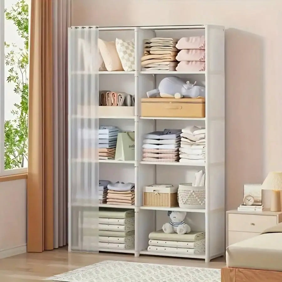 Multi-Layer Book Storage Rack with Easy Assembly, Dustproof Wardrobe Organizer Cabinet, Space Saving Storage Shelf for Office Classroom Dormitory Rental Room, White/Black
