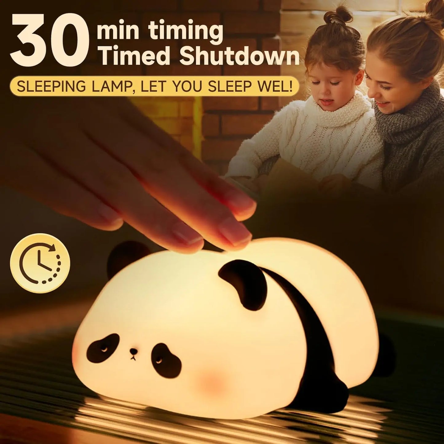 Panda Night Light Sleep Aid, 5.1 IN Soft Silicone, 3 Brightness & 30-Min Auto Off, 1200mAh, Cute Gift for Kids, Nursery