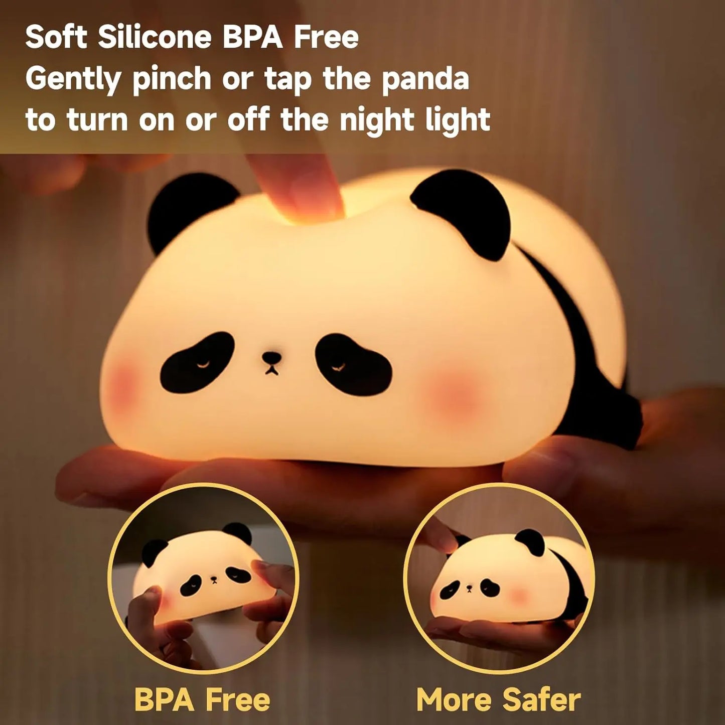 Panda Night Light Sleep Aid, 5.1 IN Soft Silicone, 3 Brightness & 30-Min Auto Off, 1200mAh, Cute Gift for Kids, Nursery