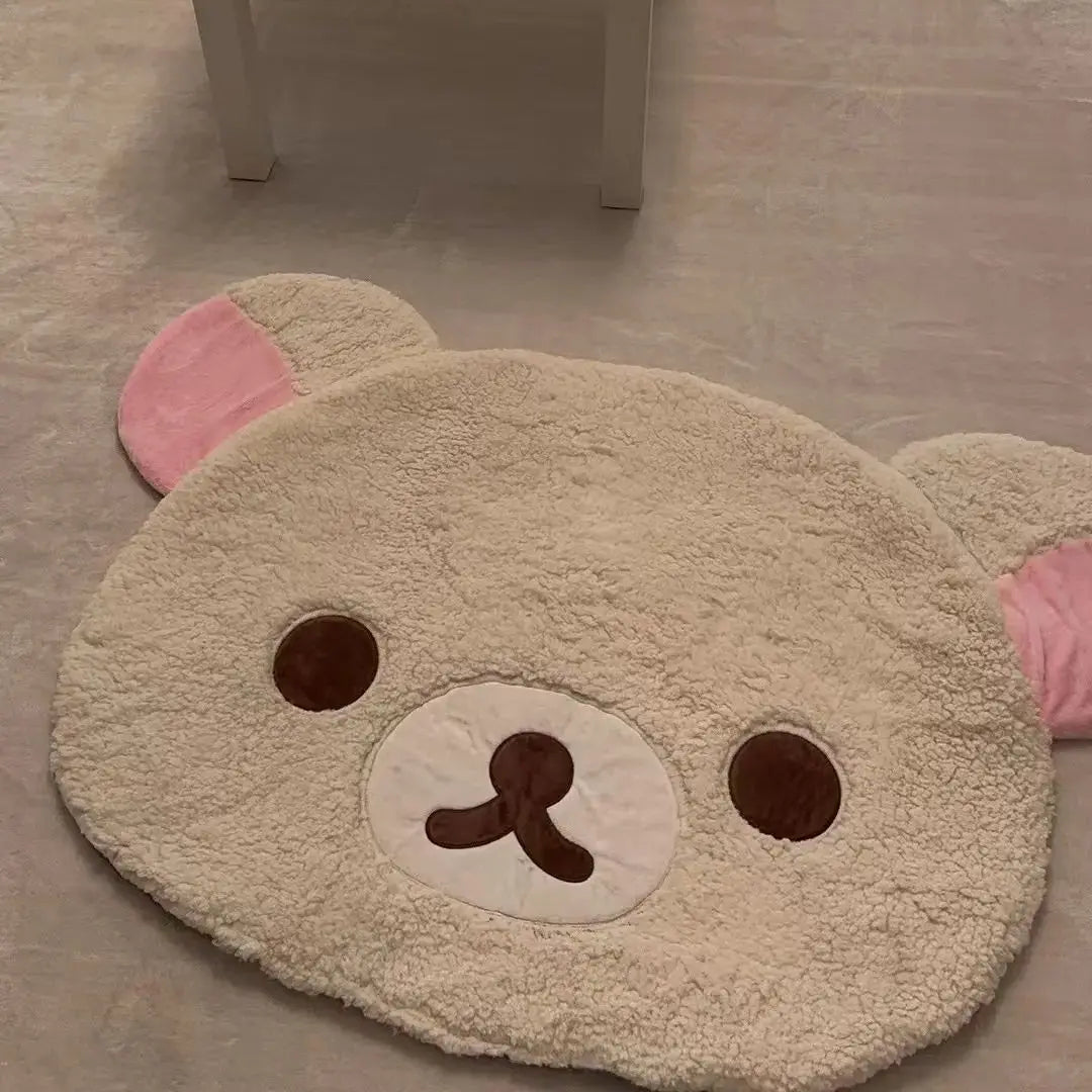 Cartoon Rilakkumas Plush Rug Kawaii Korilakkuma Bear Soft Floor Mat Bedroom Chair Bedside Lounge Rug Bathroom Doormat Home Decor