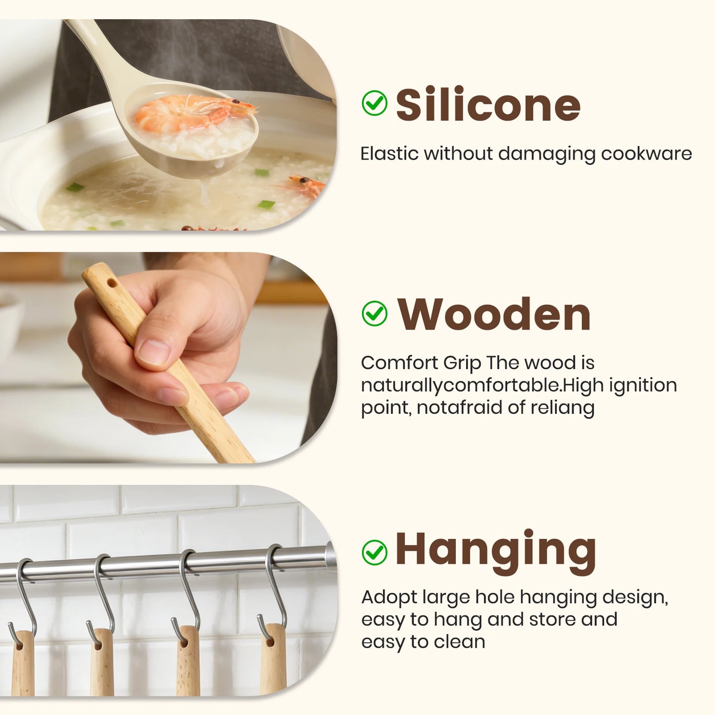 Silicone Wooden Handle 44-Piece Non-Stick  Kitchen Utensil Set Food-Grade Heat-Resistant Cookware Set for Kitchen & Baking