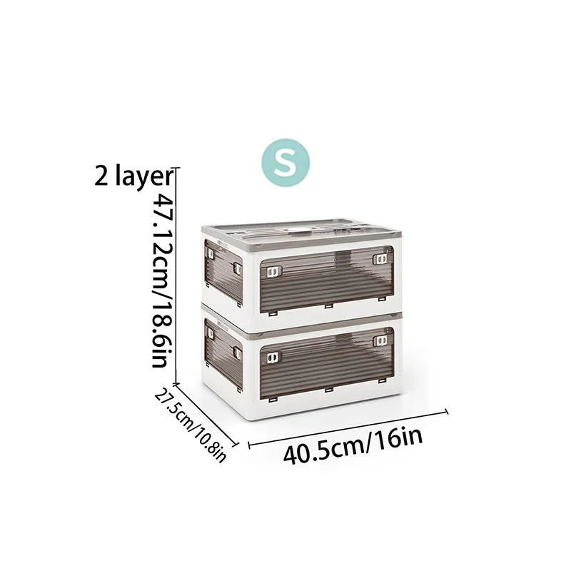 Plastic Storage Box with Lid, Foldable with Wheels, Five-Opening Door, Stackable, Used for Organizing Clothes, Snacks, and Camping, White and Light Yellow