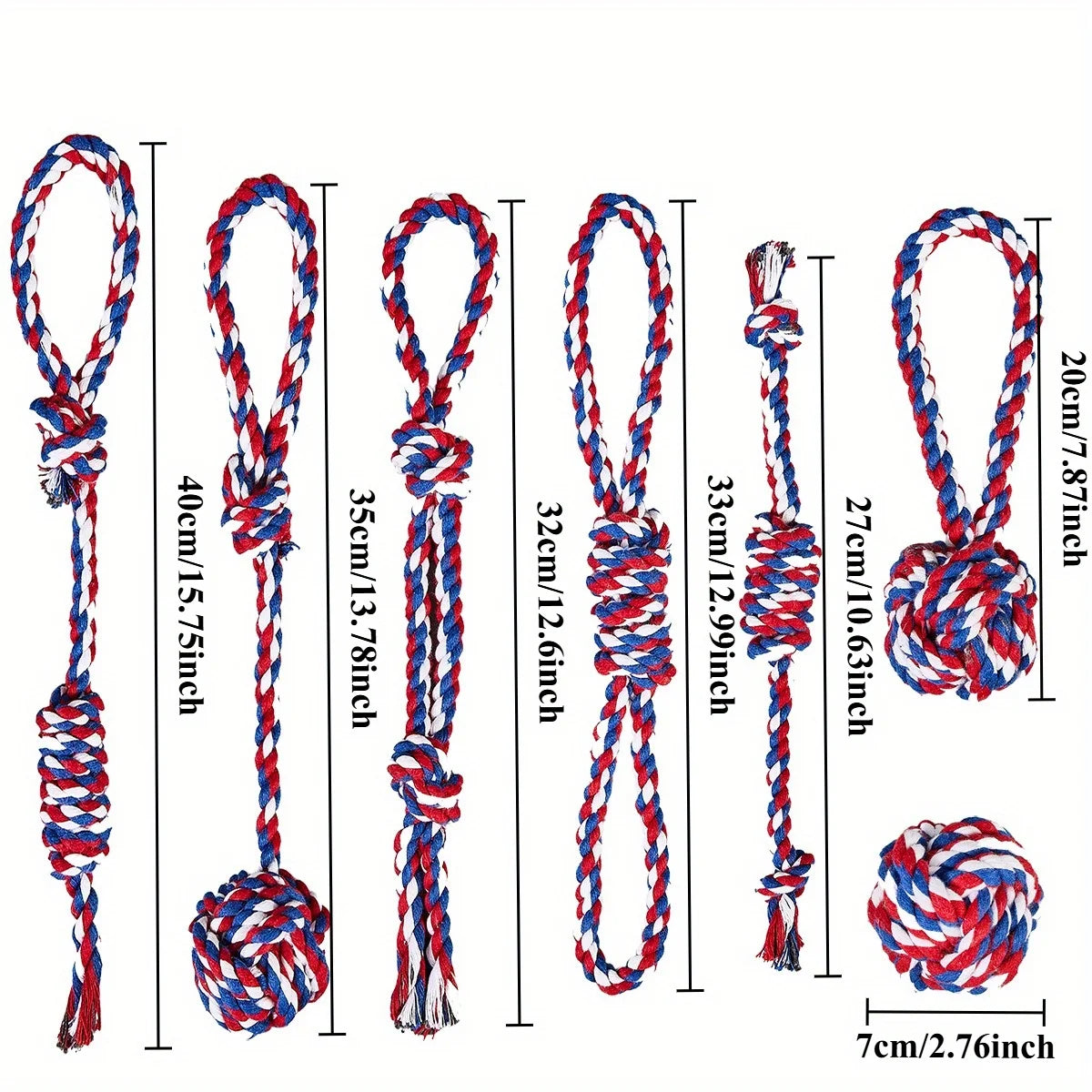 7pcs Durable Color Rainbow Blend Dog Leash Knot Toy Set - Tough chew toys-Pet Interactive Training Play And Dental Health