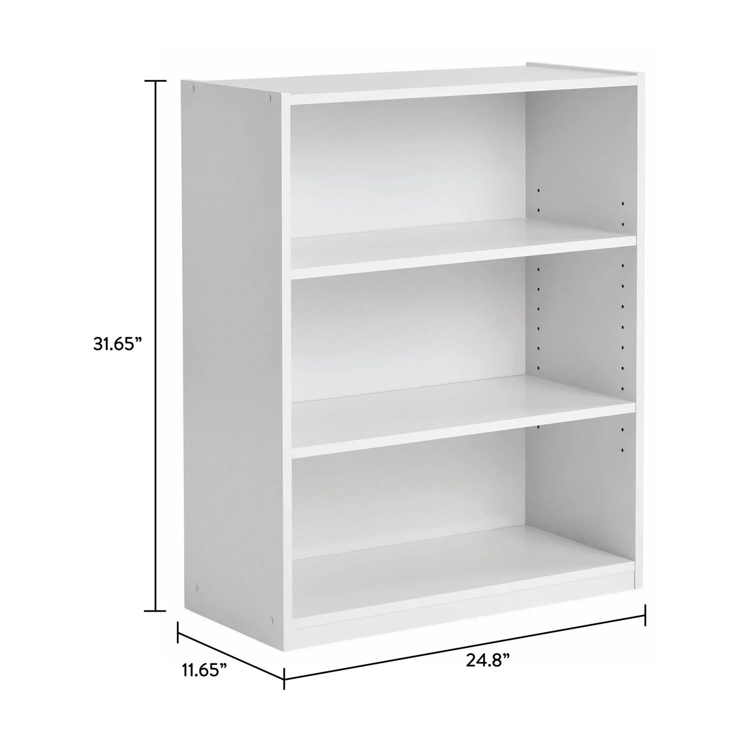 3-Shelf Bookcase with Adjustable Shelves, White, Freestanding Storage Organizer for Books, Office Supplies, Toys, Kitchen, Bathroom, Closet, Durable Wood/Plastic Frame, Easy to Assemble, Space-Saving Multi-Purpose Shelf, Home
