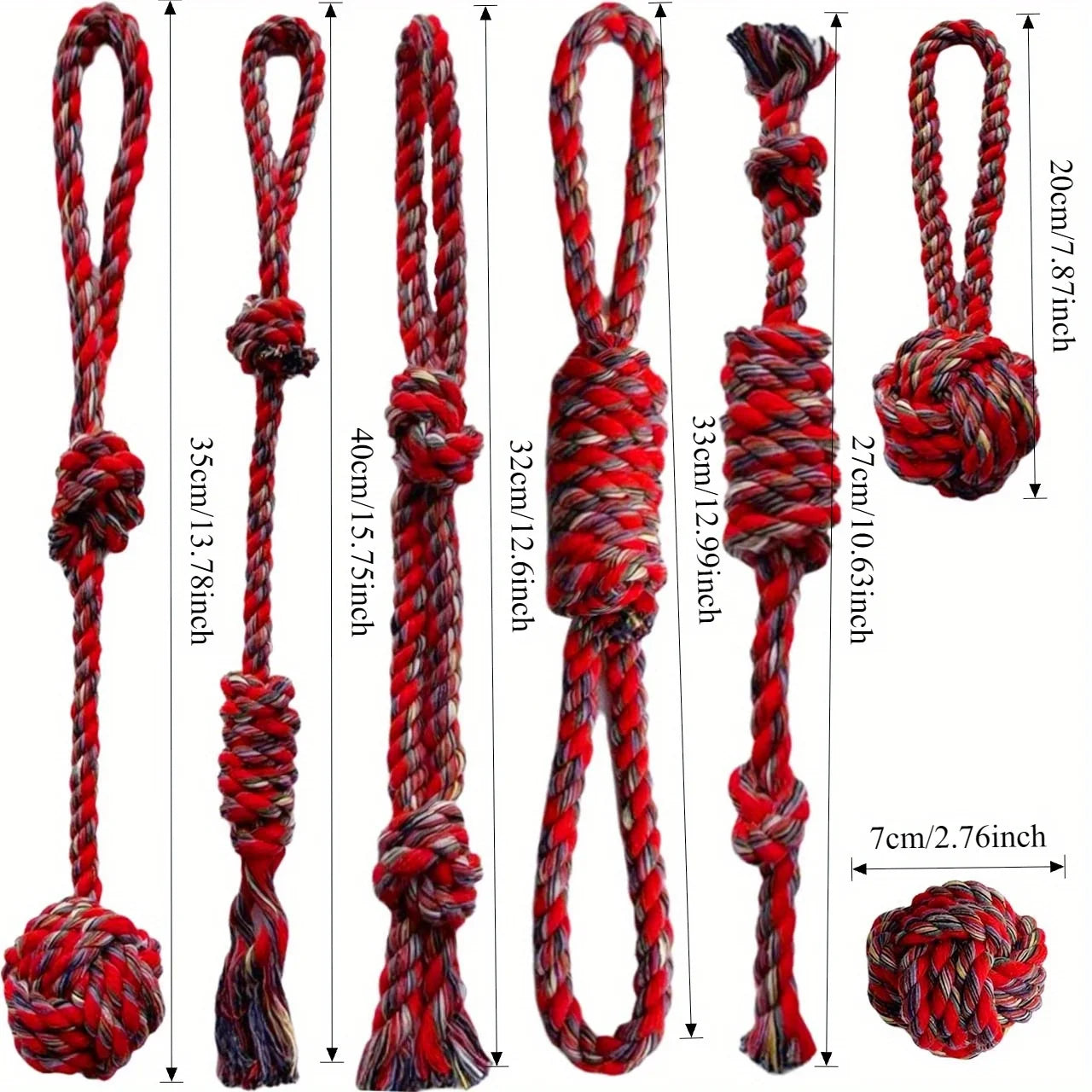 7pcs Durable Color Rainbow Blend Dog Leash Knot Toy Set - Tough chew toys-Pet Interactive Training Play And Dental Health