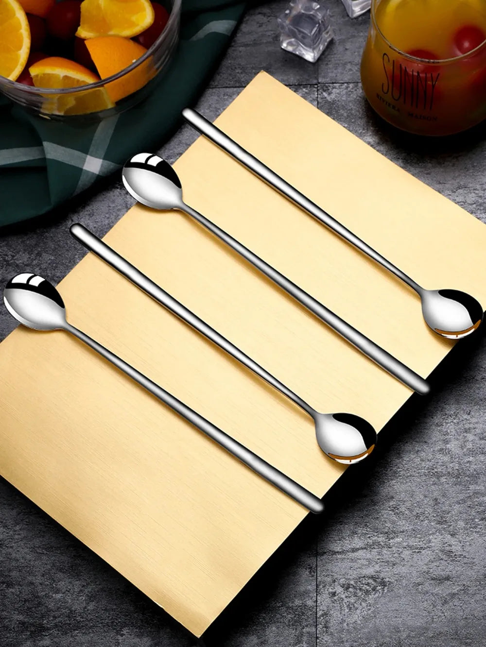 5pcs 304 Stainless Steel Spoons Ice Cream Spoons Long Handle Coffee Spoons Stirring Spoons Kitchen Utensils