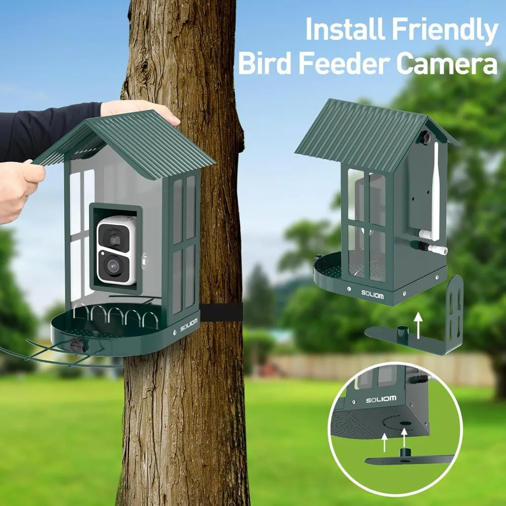 Soliom- Bird Feeder with Camera, 5W Solar Powered, AI Identify Species, Smart Wild Bird Watching, 2K