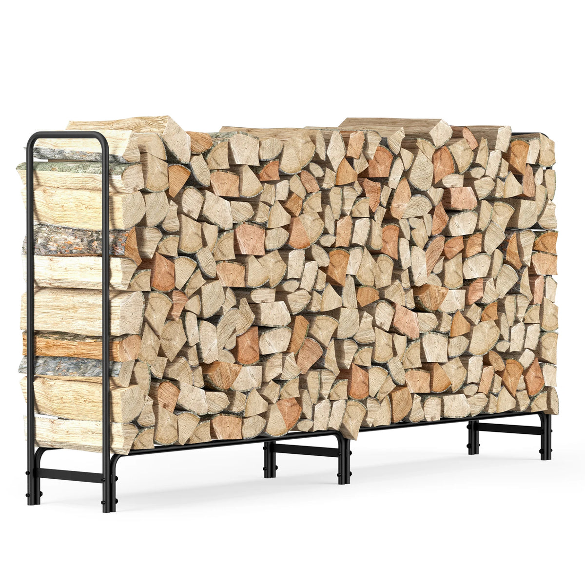 Heavy Duty Firewood Log Rack, Large Outdoor Indoor Fireplace Wood Storage Holder, Sturdy Tubular Iron Stand with 650 lbs High Capacity, Black Weather-Resistant Fire Pit Wood Stacker for Yard, Porch and Deck