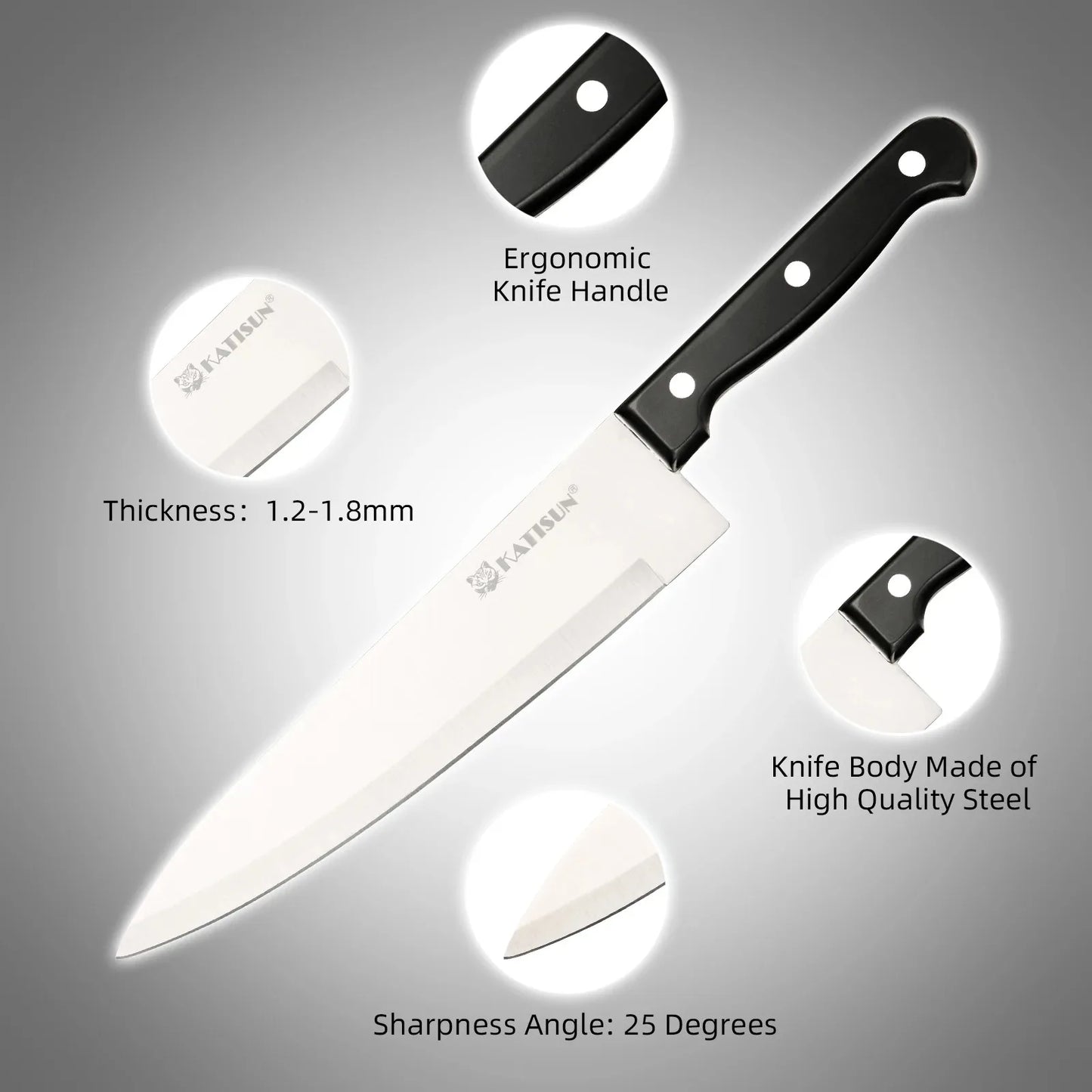Katisun 19 Pieces Carbon Steel Kitchen Knife Set with Block Built-in Sharpener Meat Fork Professional Chef Home Cooking
