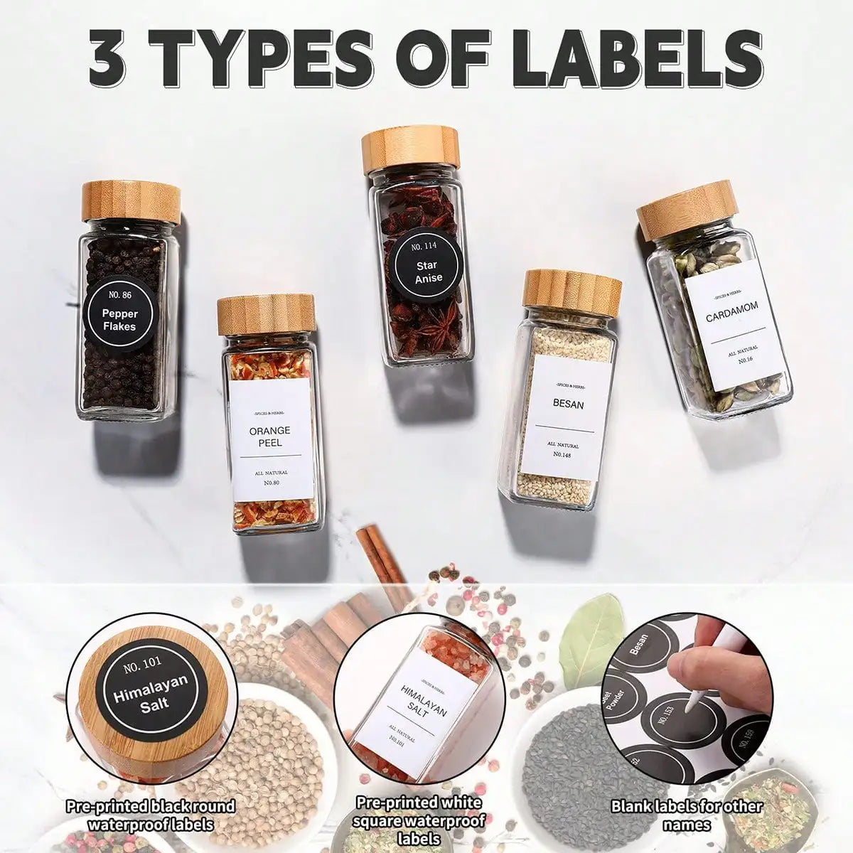 Glass Spice Jars With Bamboo Lids Modern Farmhouse 4oz Square Glass Spice Bottles 36 Pack Spice Container Set With Shaker Lids Preprinted Labels Silicone Funnel For Kitchen Cabinet Pantry Drawer Spice Rack Housewarming Gift