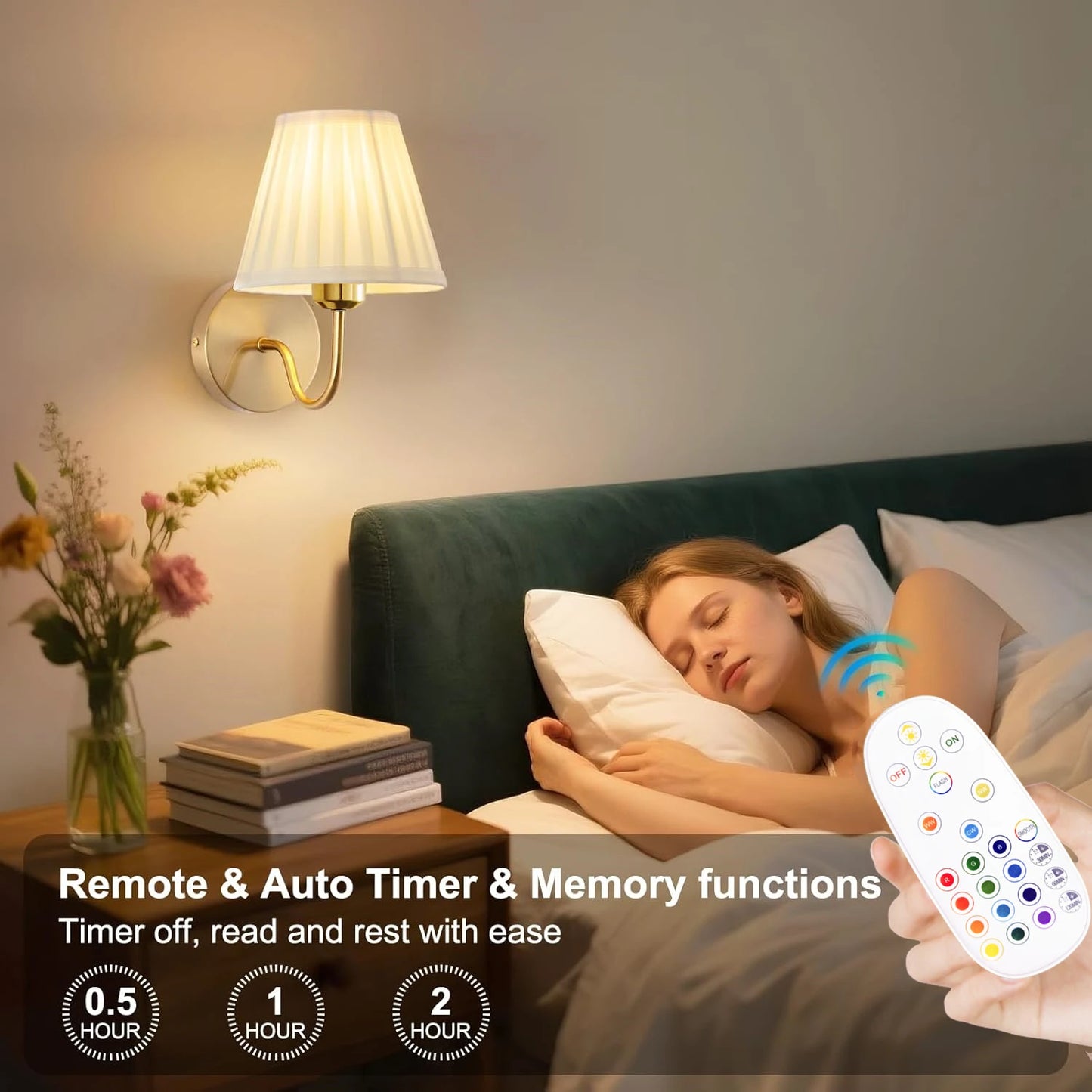 Battery-Powered Wall Light, Wireless Charging Wall Light with Remote Control, Dimmable, 15Rgb, Timer, Suitable for Living Room, Bedroom, Entryway, Gold Color