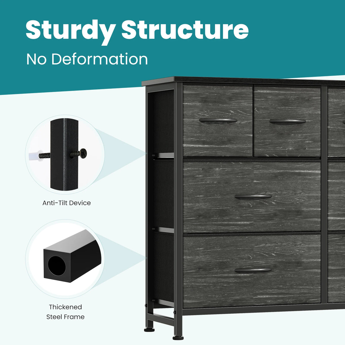 MCQ 8 Fabric Drawers Cabinet with Wood Top For Living Room Storage Cabinet Organizer with Mental Frame Beside Nightstand Dresser Tables Display Furniture