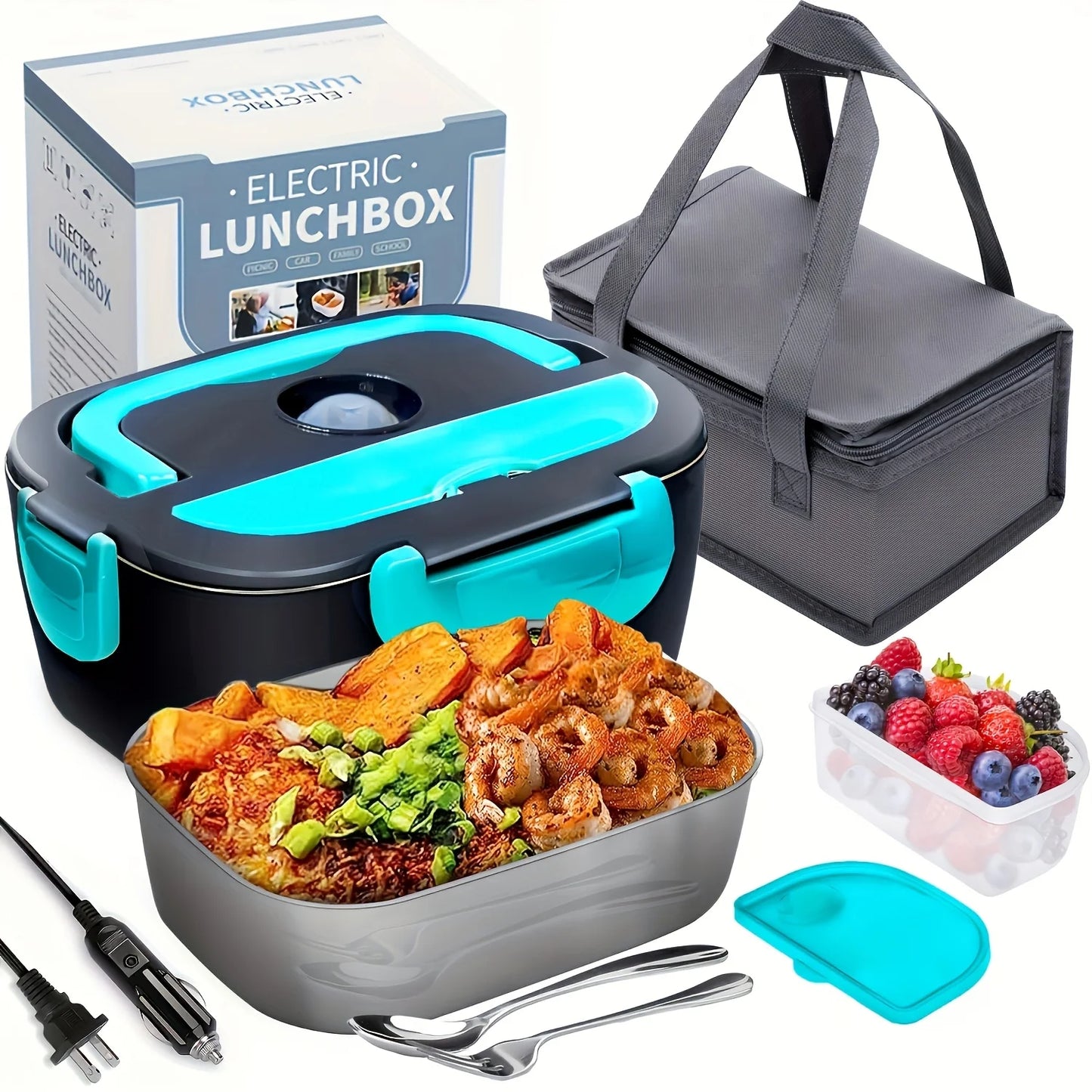 Portable Electric Lunch Box Food Warmer for Car & Home – 50.72oz Leak-Proof Heated Container 110V/12V, Removable Stainless Steel