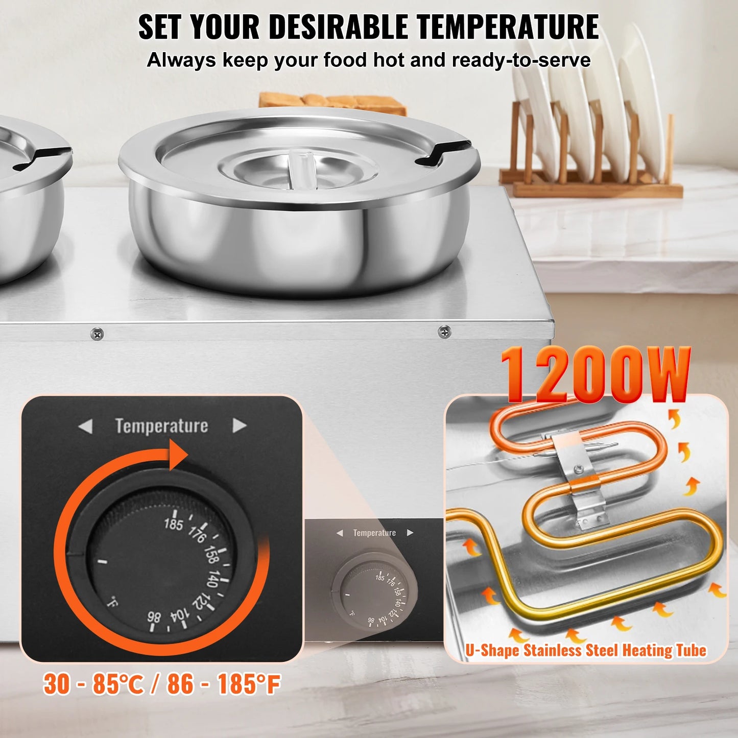 SucceBuy 3 4 5 7.4QT Electric Soup Warmer Large Size Commercial Stainless Steel Round Pot Adjustable Temp for Restaurant Buffet