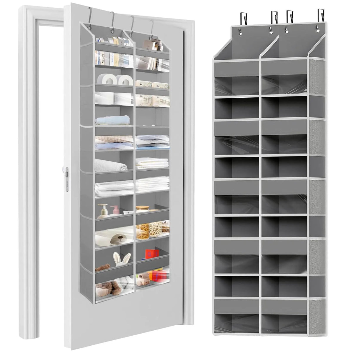 Tyrixma Over The Door Organizer, 5 Tier Extra Large Behind Door Storage of 10 Compartments, 80lbs Heavy Duty Door Organizer Hanging with Clear Window for Closet Bedroom Pantry Bathroom, Grey