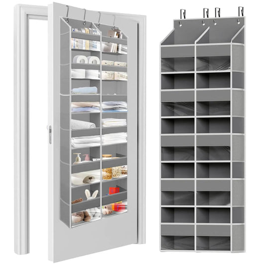 Tyrixma Over The Door Organizer, 5 Tier Extra Large Behind Door Storage of 10 Compartments, 80lbs Heavy Duty Door Organizer Hanging with Clear Window for Closet Bedroom Pantry Bathroom, Grey