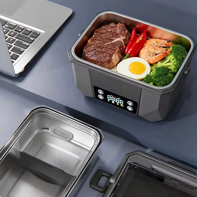 1500ML Electric Heating Lunch Box USB Rechargeable Portable Food Warmer Container with Display Screen Home Office Car Travel Food Storage Box