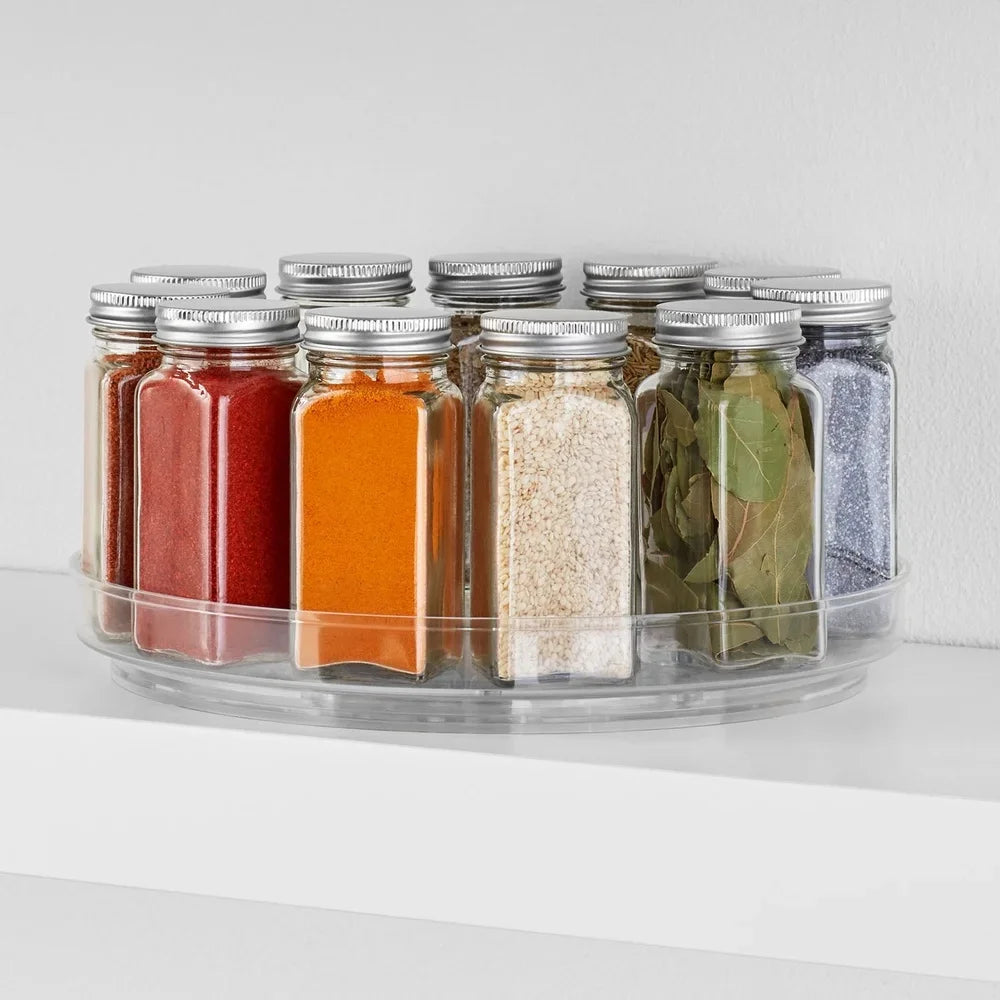Clear Plastic Turntable Organizer 10 Inch Low Wall Modular Storage System Spice Cabinet 360 Degree Rotation Efficient Kitchen