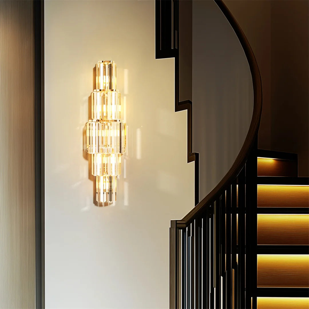 LUVODI Modern Crystal Wall Lamp 3-Layer Wall Crystal Sconce Light E14 Led Corn Lights