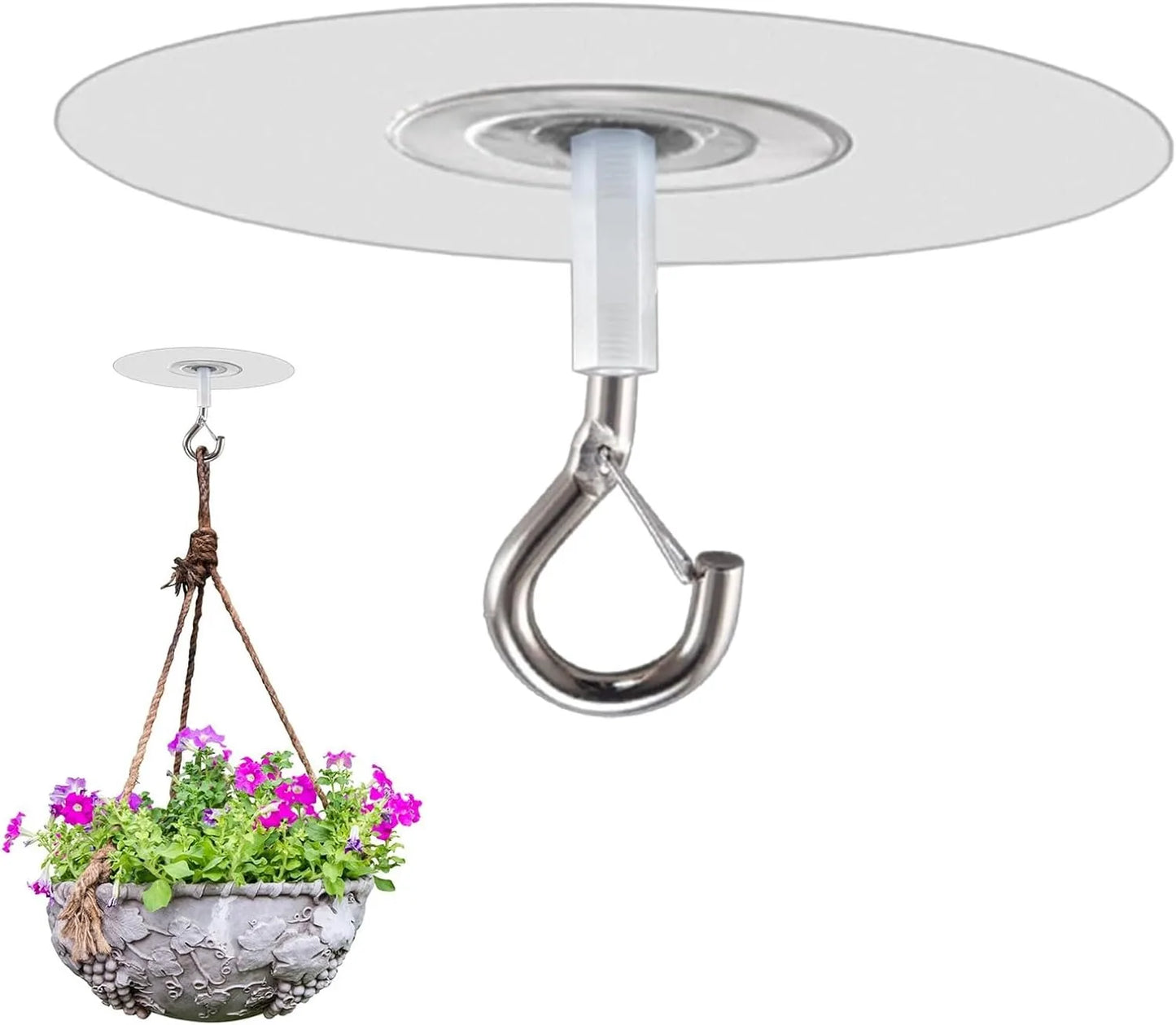 5Pcs Self Adhesive Ceiling Hooks Heavy Duty, No Drill Ceiling Hooks for Hanging Plants, No Drill Plant Hangers with Safety Locks for Hanging Lights Plants Chimes Fans Wall Decor in Kitchen Bathroom
