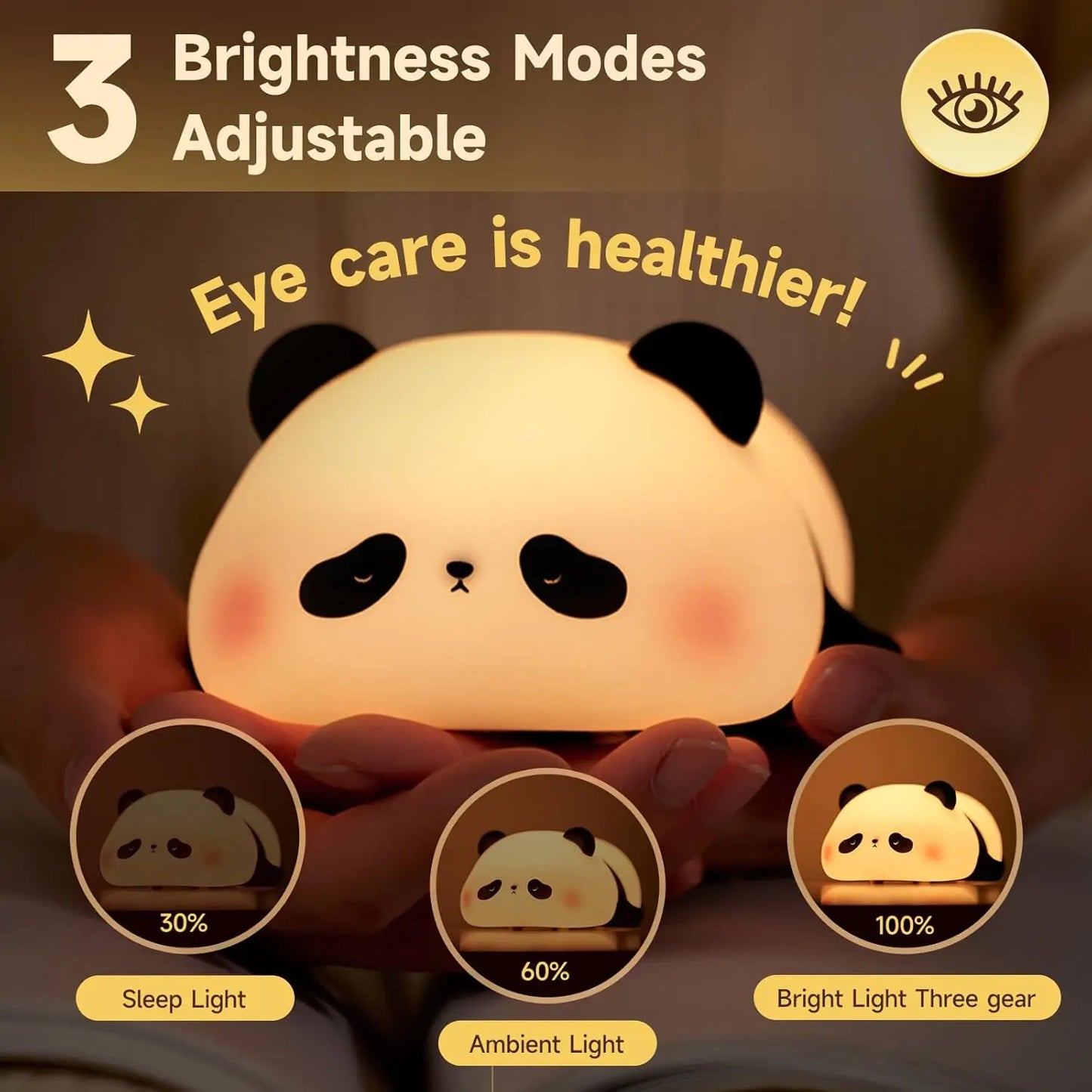 Panda Night Light Sleep Aid, 5.1 IN Soft Silicone, 3 Brightness & 30-Min Auto Off, 1200mAh, Cute Gift for Kids, Nursery