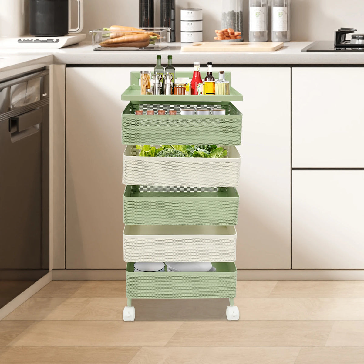 Swivel Kitchen Pantry Organizer Unit with Detachable Storage Baskets, Revolving Countertop Food Holder Stand, Multi-Layer Rotatable Spice