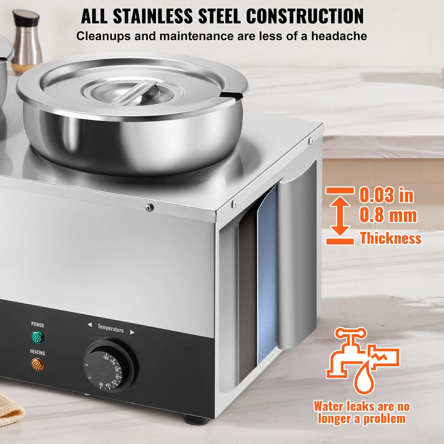SucceBuy 3 4 5 7.4QT Electric Soup Warmer Large Size Commercial Stainless Steel Round Pot Adjustable Temp for Restaurant Buffet