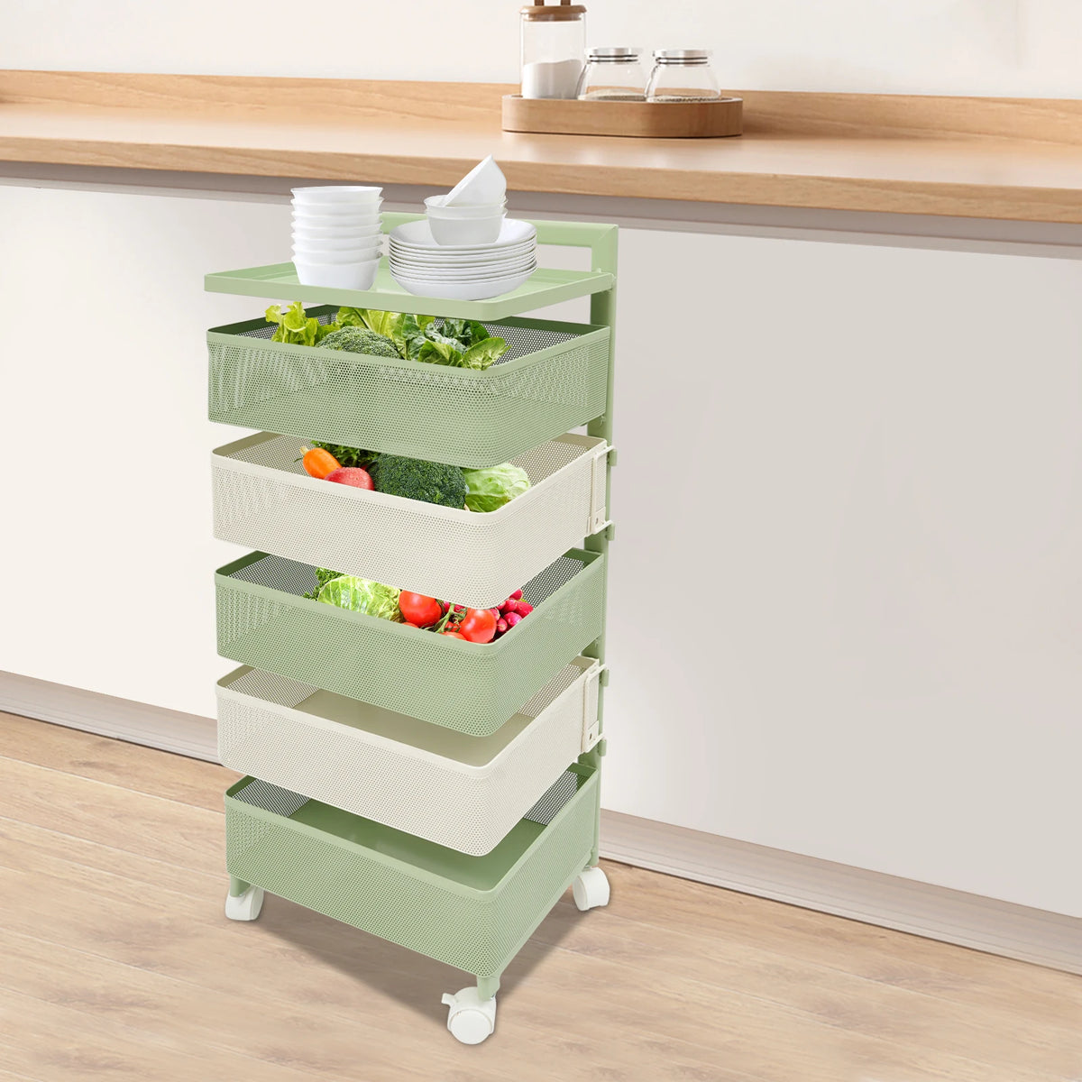 Swivel Kitchen Pantry Organizer Unit with Detachable Storage Baskets, Revolving Countertop Food Holder Stand, Multi-Layer Rotatable Spice