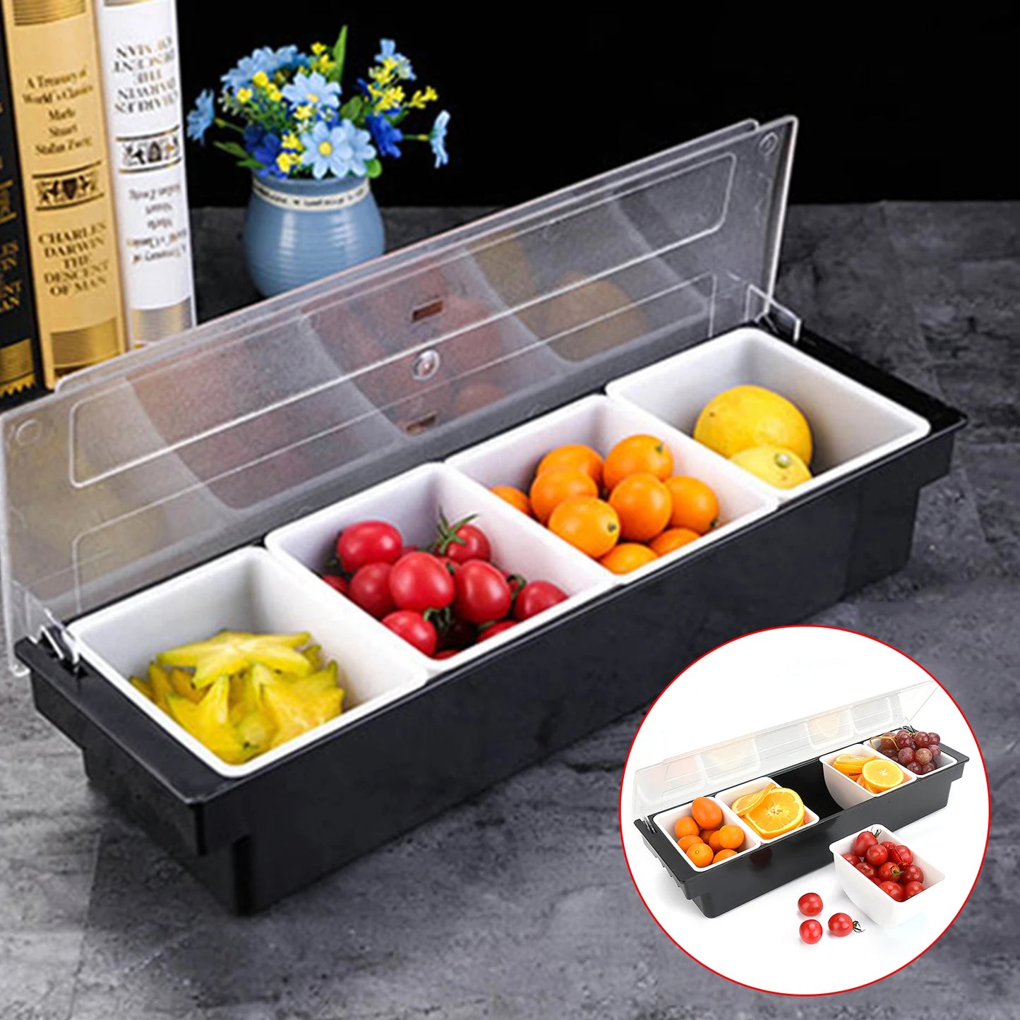 3/4/5/6 Compartment Fruit Tray Seasoning Dispenser Bar Caddy Storage Box Dispenser Container