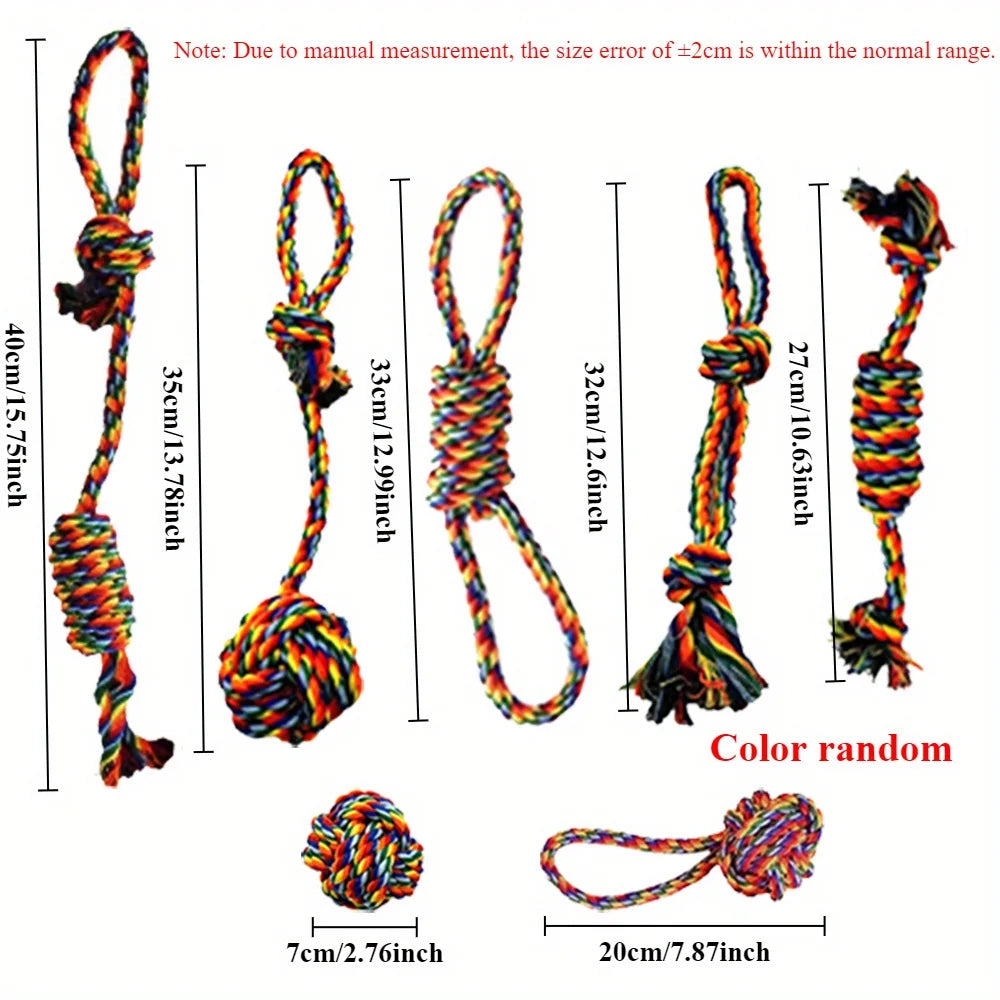 7pcs Durable Color Rainbow Blend Dog Leash Knot Toy Set - Tough chew toys-Pet Interactive Training Play And Dental Health