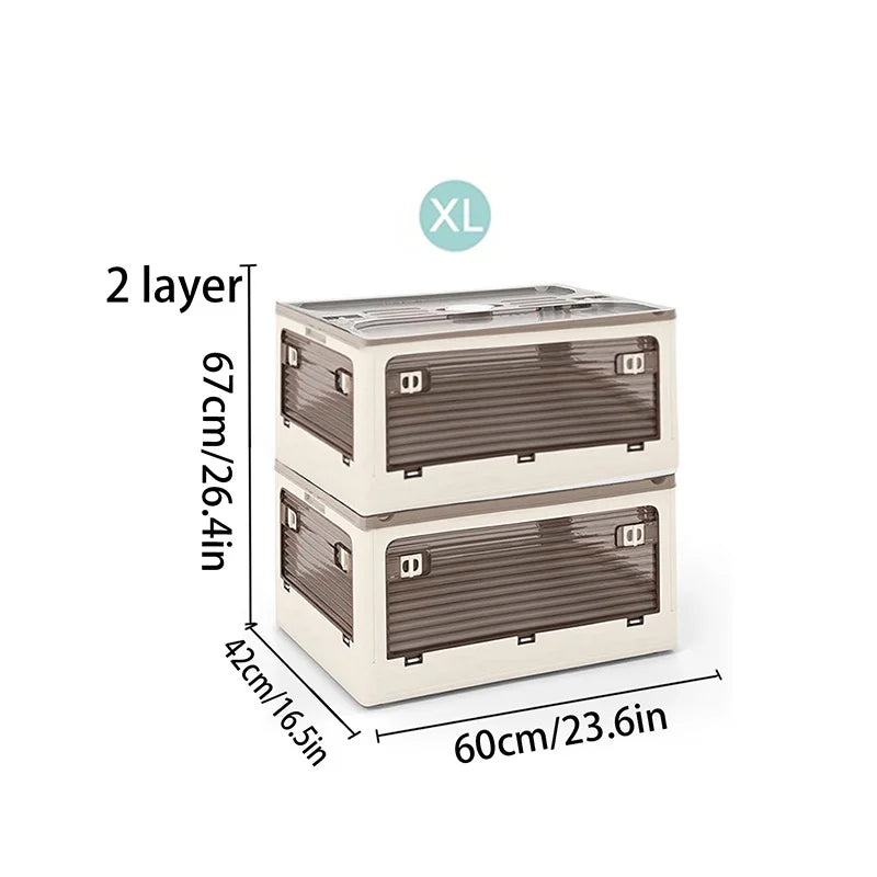 Plastic Storage Box with Lid, Foldable with Wheels, Five-Opening Door, Stackable, Used for Organizing Clothes, Snacks, and Camping, White and Light Yellow