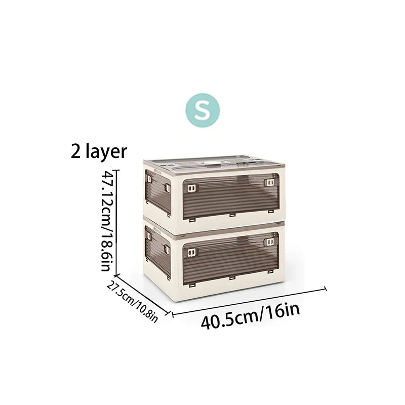 Plastic Storage Box with Lid, Foldable with Wheels, Five-Opening Door, Stackable, Used for Organizing Clothes, Snacks, and Camping, White and Light Yellow
